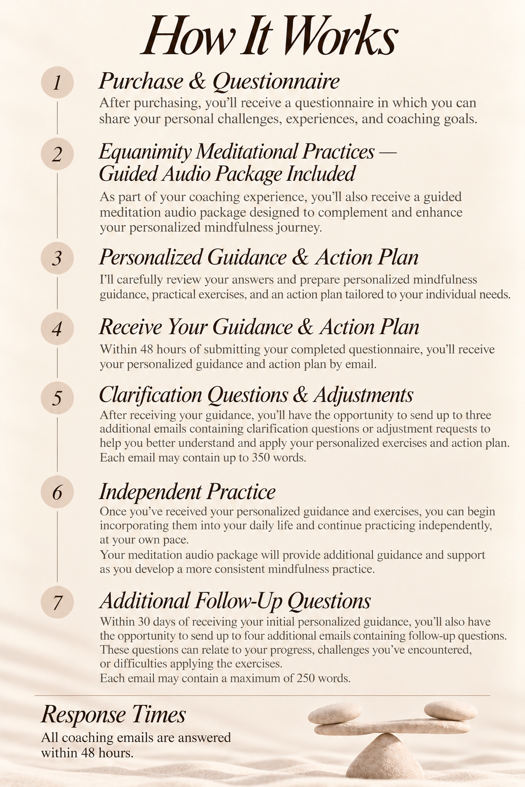 Extended Mindfulness Email Coaching — Personalized Guidance, Tailored Action Plan & Equanimity Meditational Practices Guided Audio Package